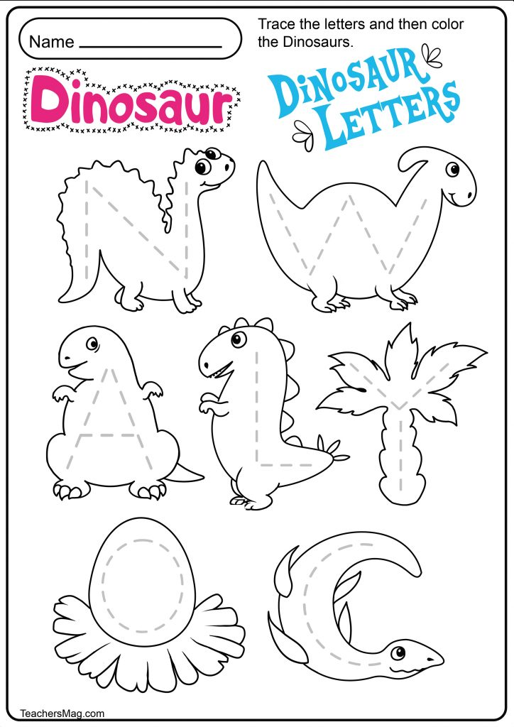 Dinosaur Letters Number Tracing Worksheets TeachersMag 