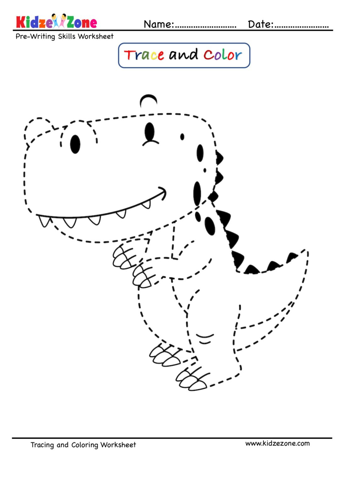 Dinosaur Tracing And Coloring Page KidzeZone