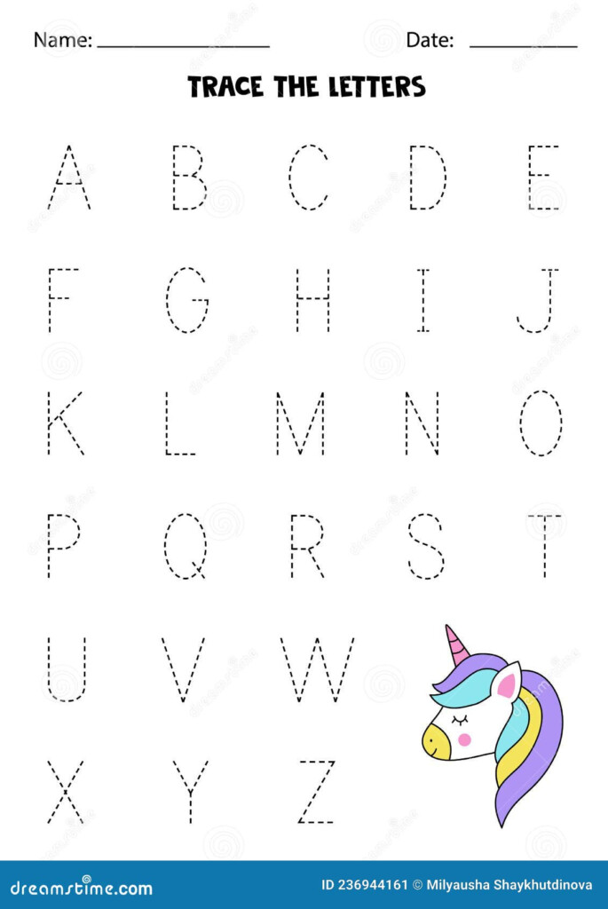 Learning Alphabet Tracing Letters Cute Cartoon Unicorn Stock Vector 