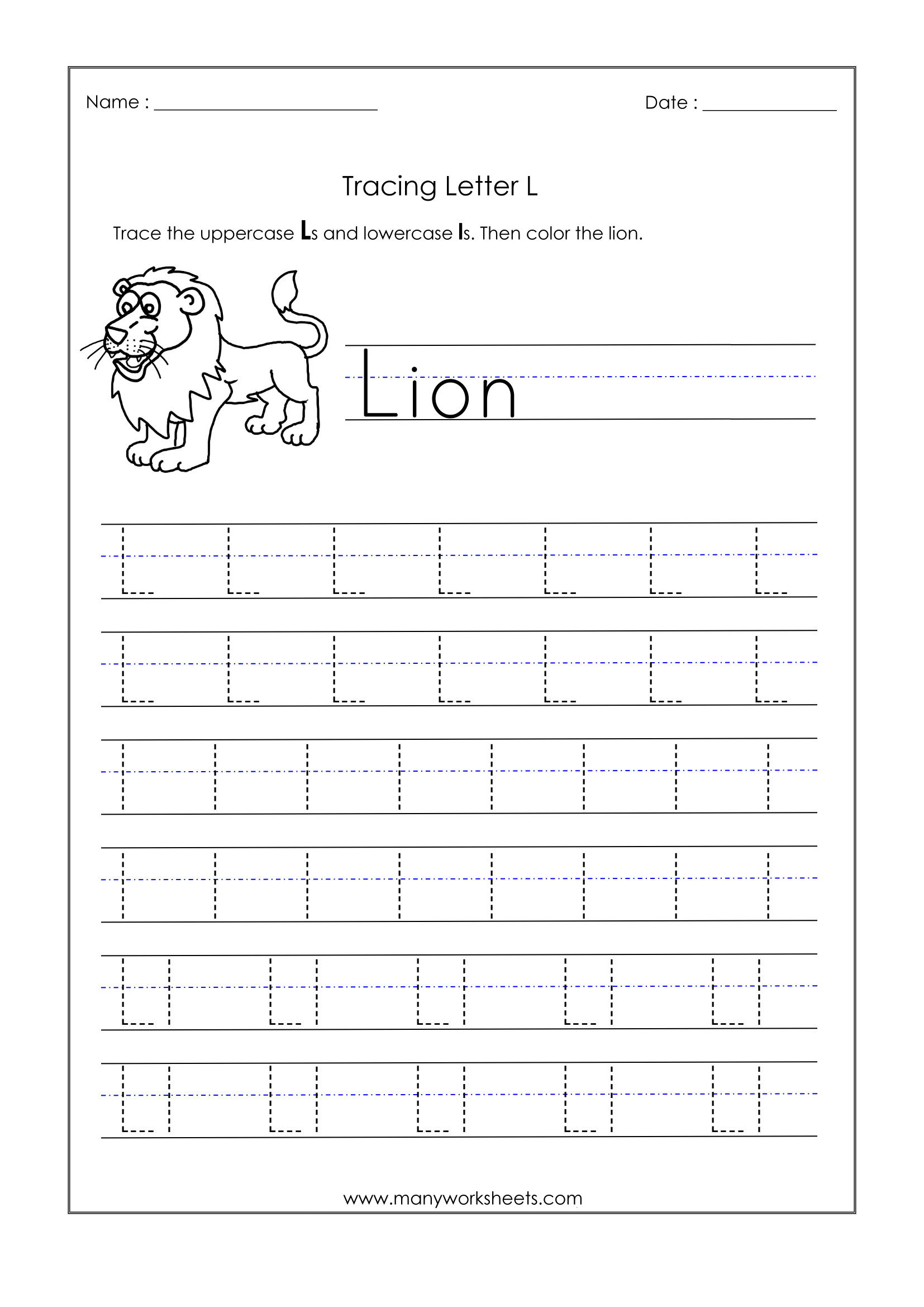 Letter L Tracing Worksheets Preschool Name Tracing Generator Free