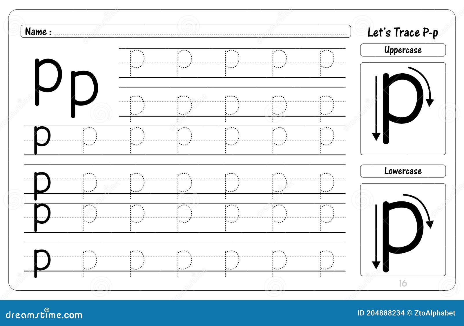 Letter P Tracing And Writing Worksheets Stock Vector Illustration Of 