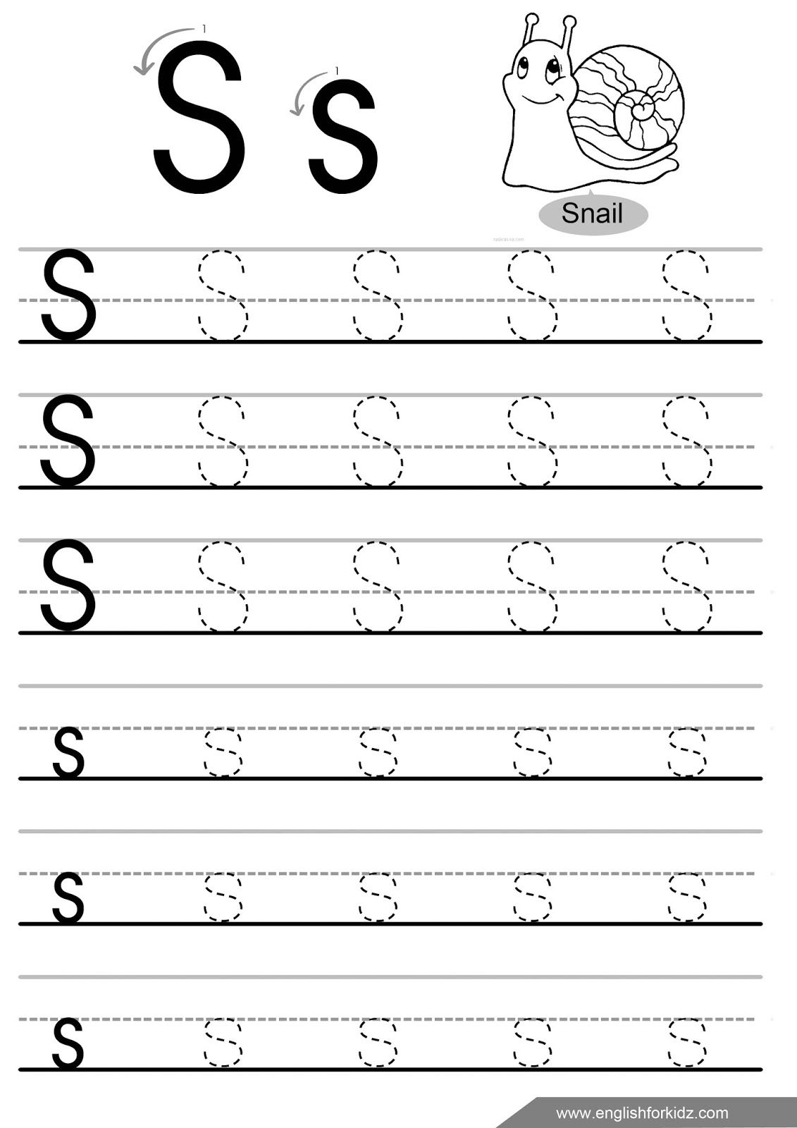 Letter S Tracing Worksheet ESL Handwriting Letter S Worksheets 