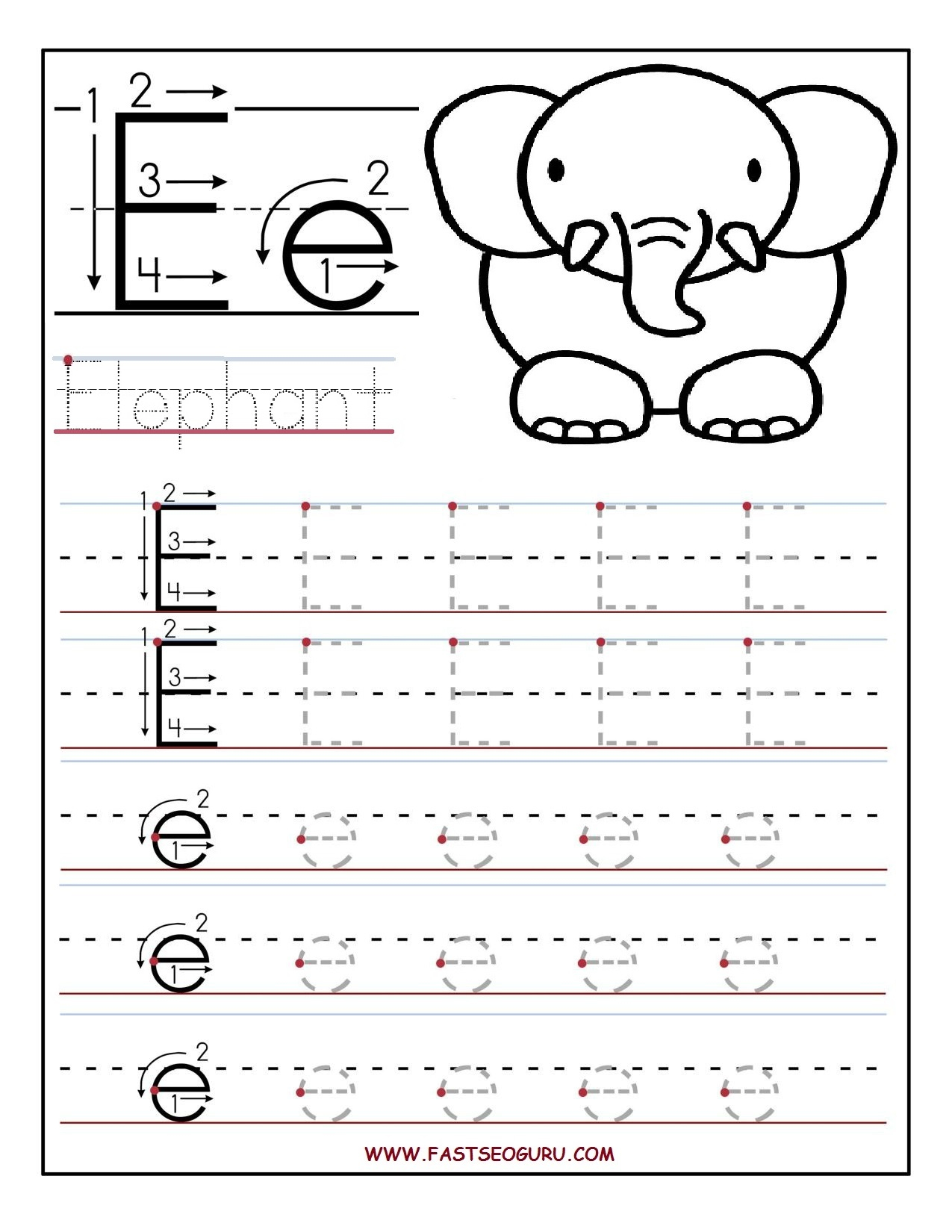 Printable Letter E Tracing Worksheets For Preschool Alphabet Tracing