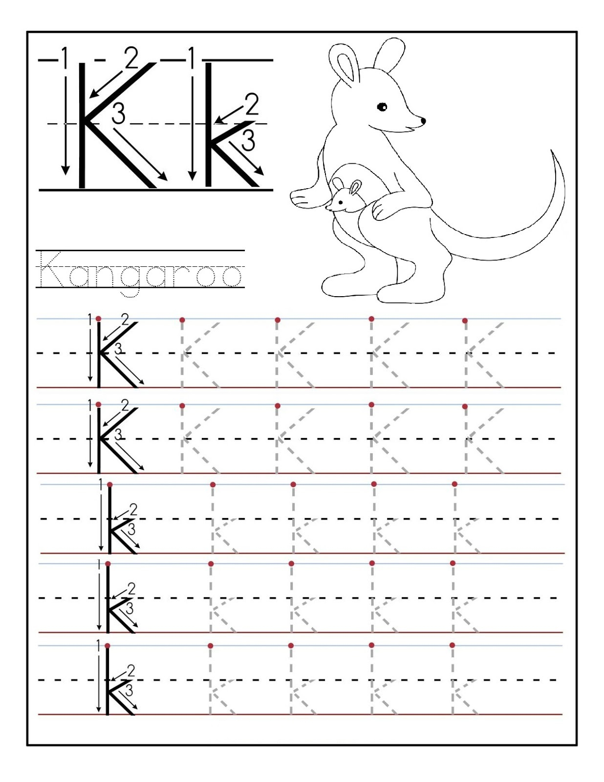 Printable Letter K Tracing Worksheets For Kindergarten Preschool Crafts 