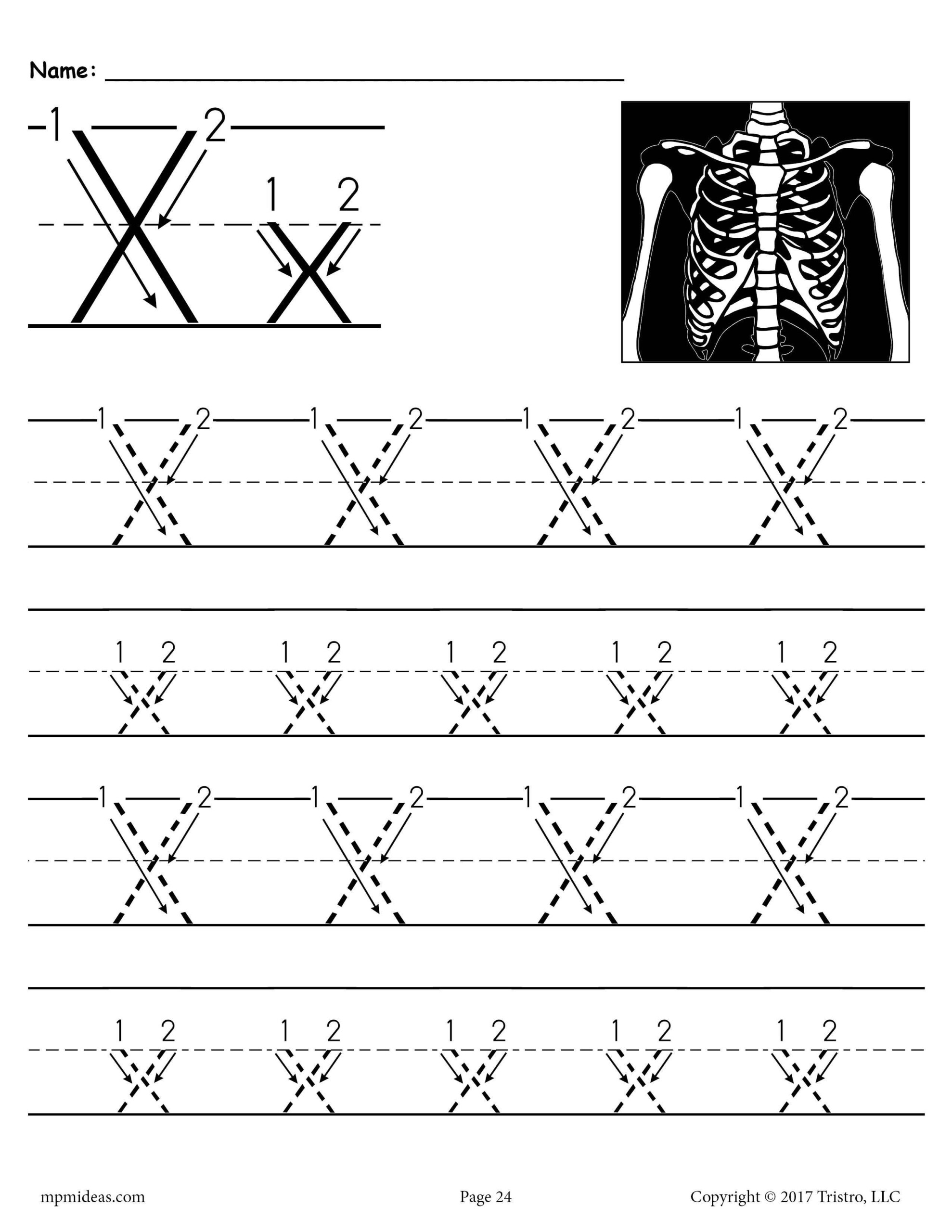 Printable Letter X Tracing Worksheet With Number And Arrow Guides 