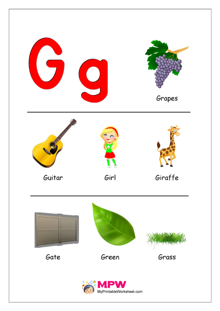 Things That Start With G Alphabet Printable Worksheet For G Alphabet 