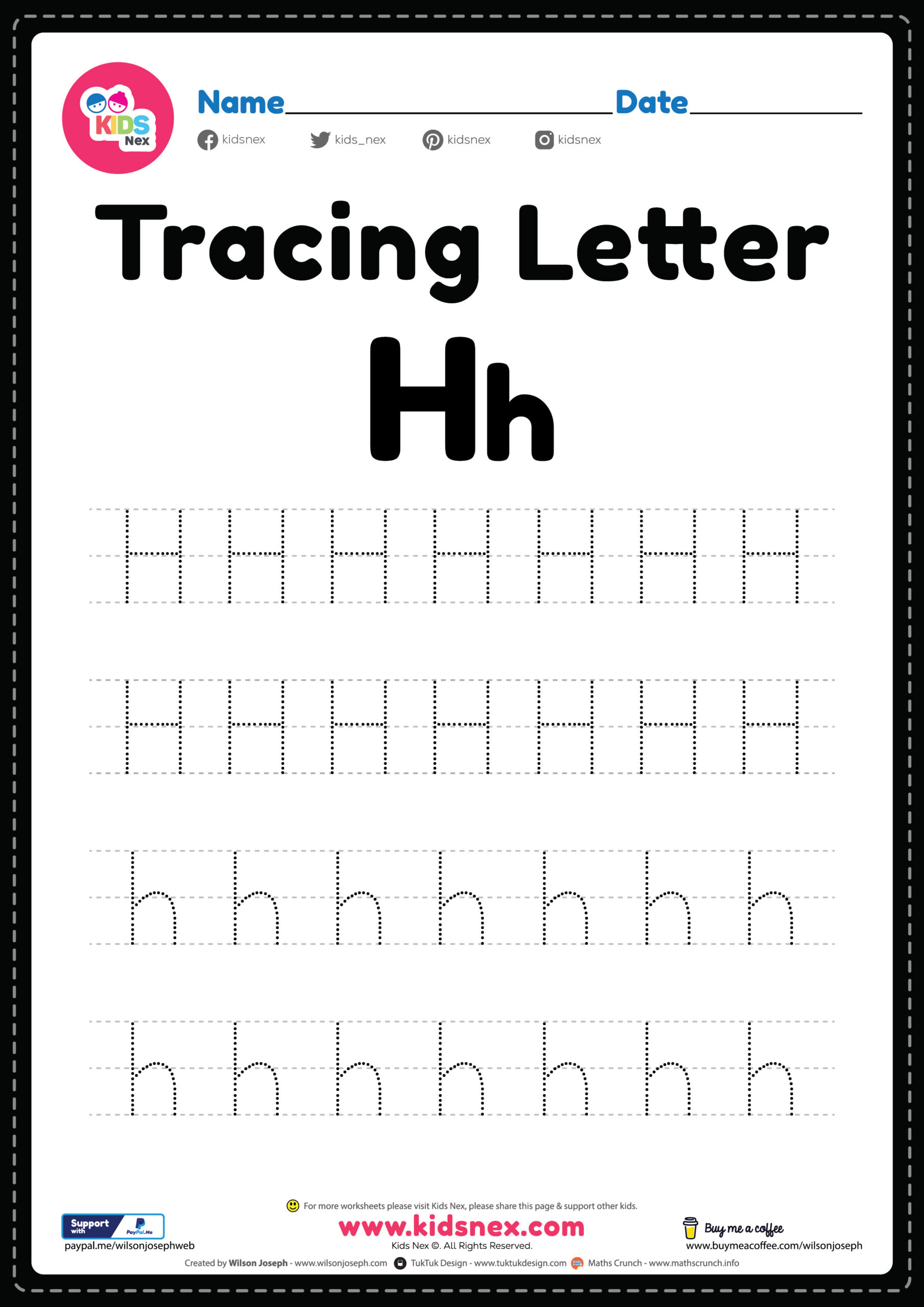 Tracing Letter H Alphabet Worksheet Free Printable PDF