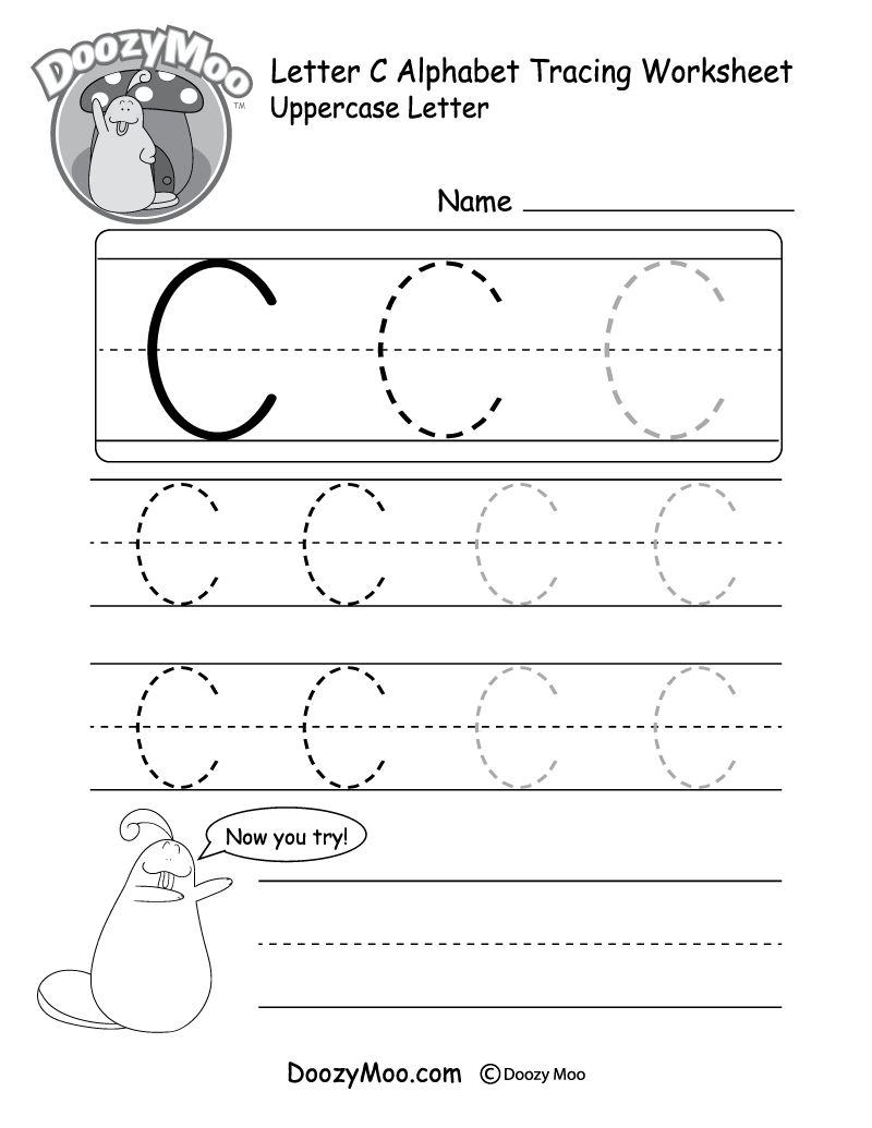 Uppercase Letter C Tracing Worksheet Doozy Moo