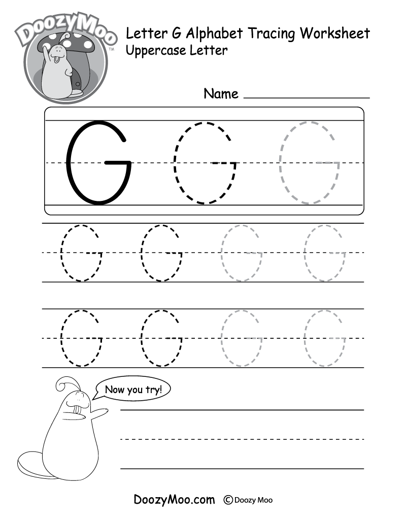 Uppercase Letter G Tracing Worksheet Doozy Moo