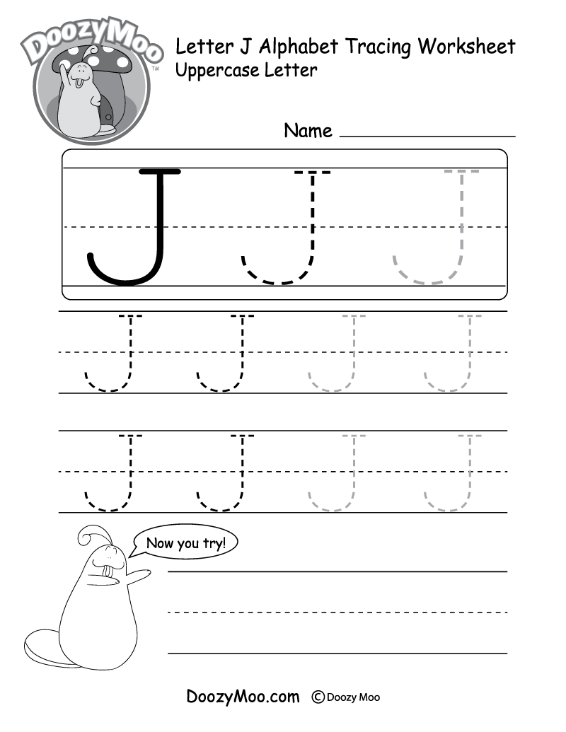 Uppercase Letter J Tracing Worksheet Doozy Moo