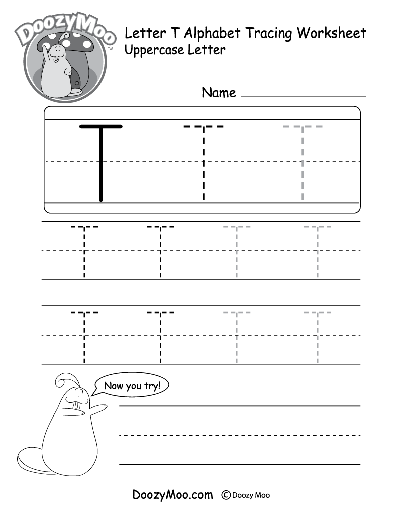 Uppercase Letter T Tracing Worksheet Doozy Moo