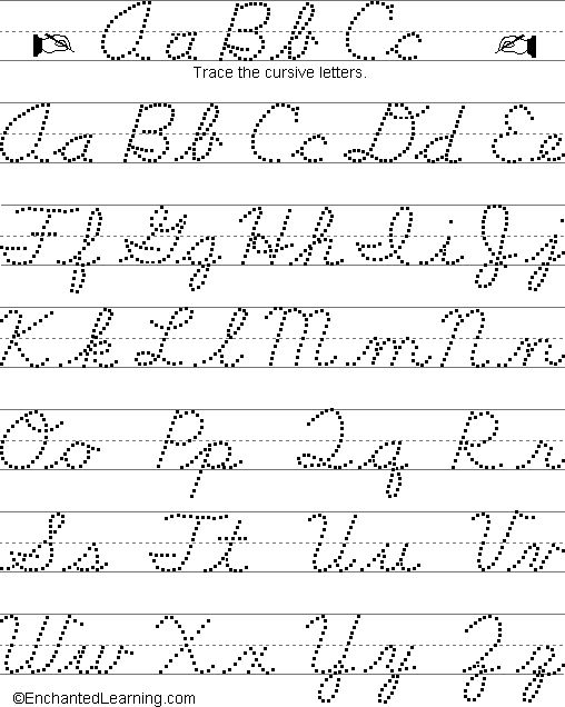 Writing Cursive Letters EnchantedLearning Cursive Writing 