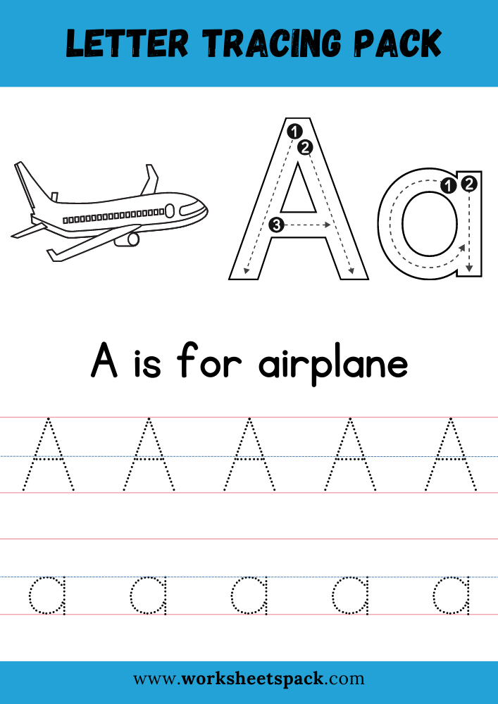 A Is For Airplane Coloring Free Letter A Tracing Worksheet PDF