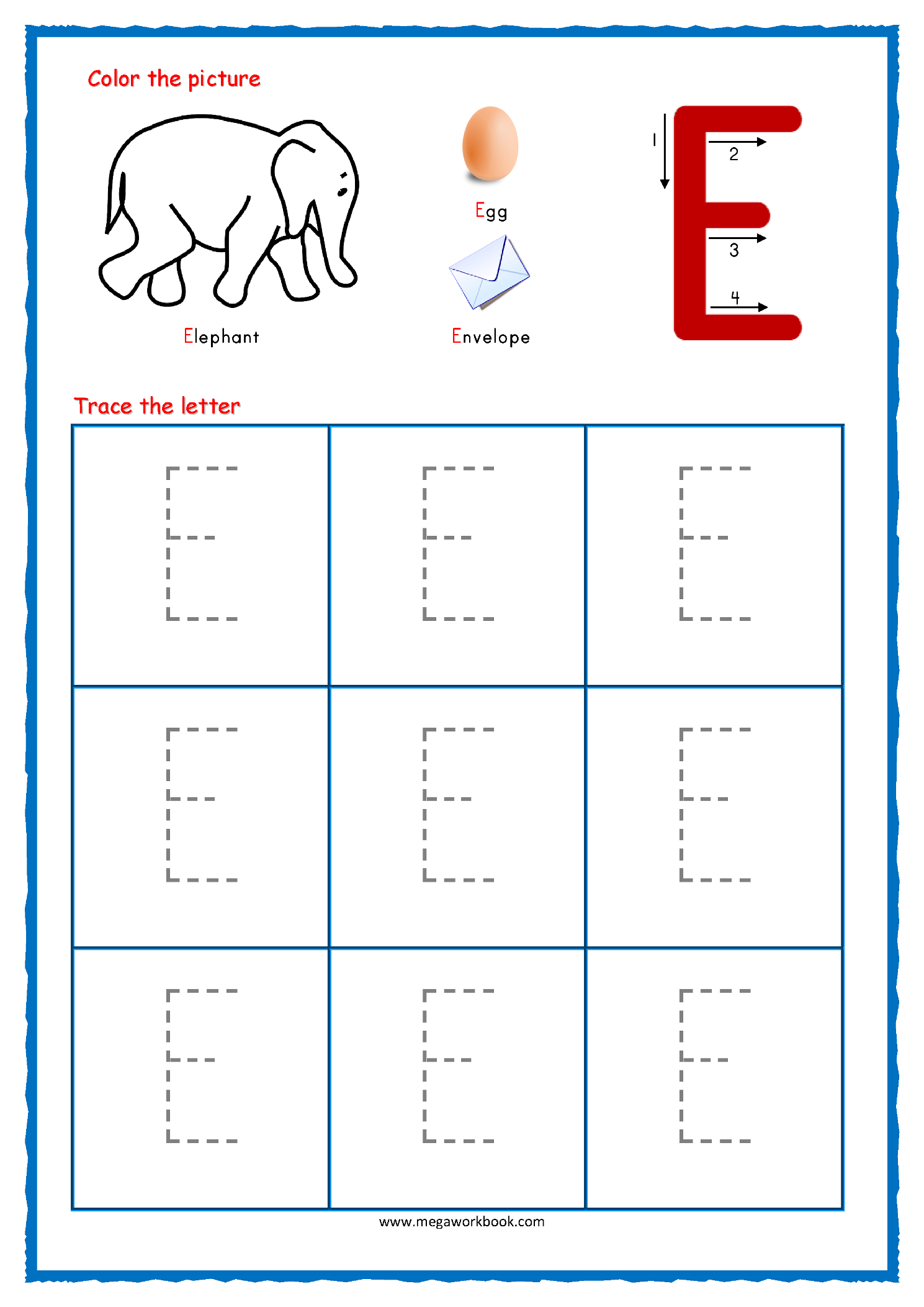 Alphabet Letters Tracing Worksheets Letter E Coloring Worksheet Free
