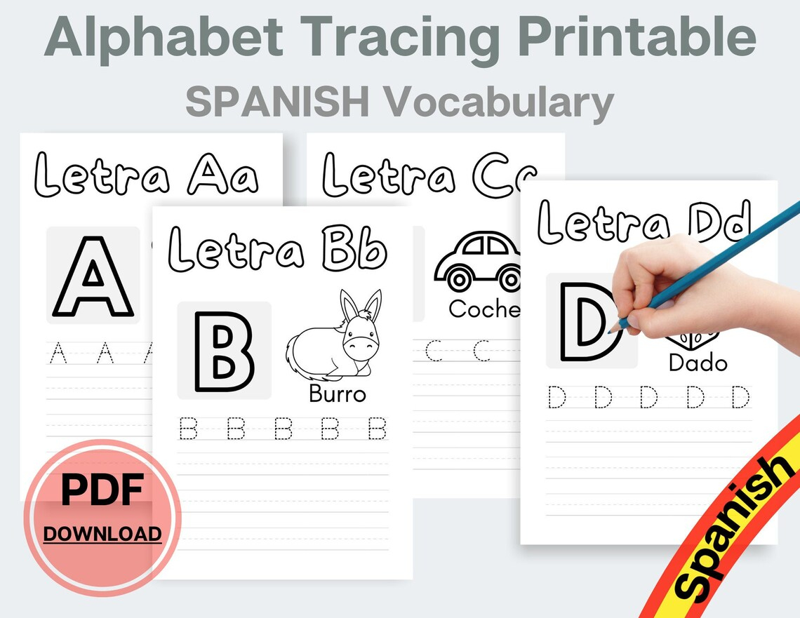 Alphabet Tracing Printable Spanish Letter Tracing Spanish Etsy