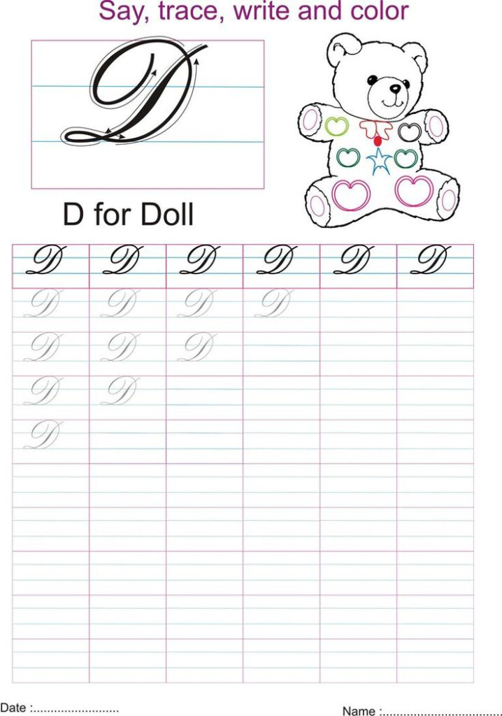 Cursive Captial Letter D Worksheet Handwriting Worksheets For Kids 