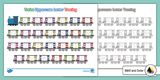 Early Childhood Trains Uppercase Letter Tracing Activity