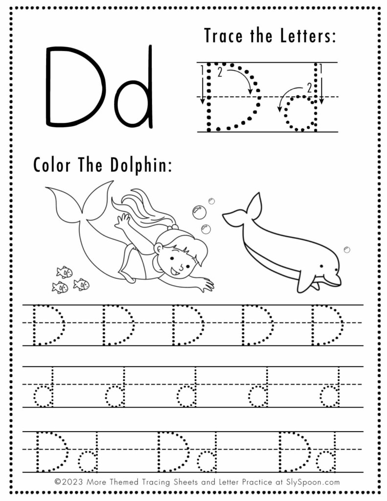 Free Letter D Tracing Worksheets Printable Mermaid Themed Sly Spoon