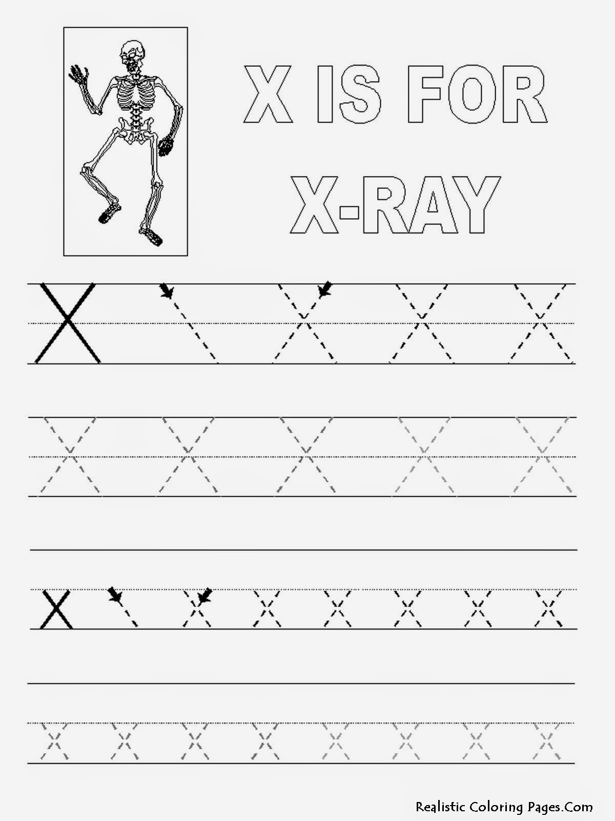 Free Preschool Tracer Letter X Coloring Pages