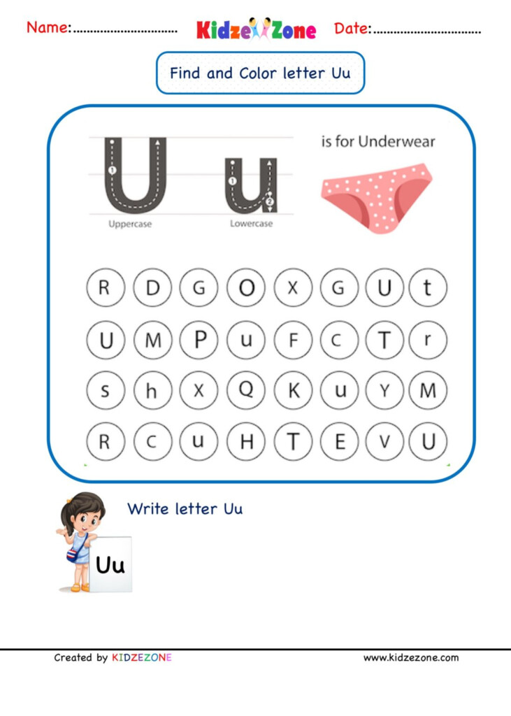 Kindergarten Letter U Worksheets Find And Color KidzeZone