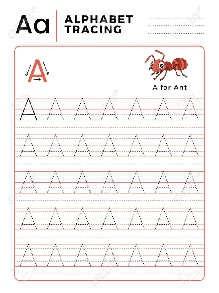 Letter A Preschool Tracing Worksheets With Ant Dot To Dot Name 