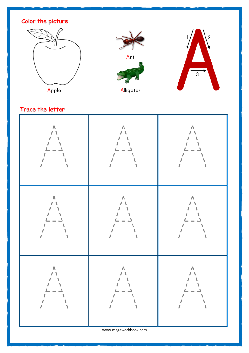 Letter A Preschool Tracing Worksheets With Ant Dot To Dot Name
