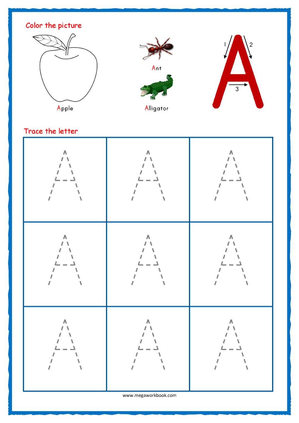 Letter A Preschool Tracing Worksheets With Ant Dot To Dot Name 