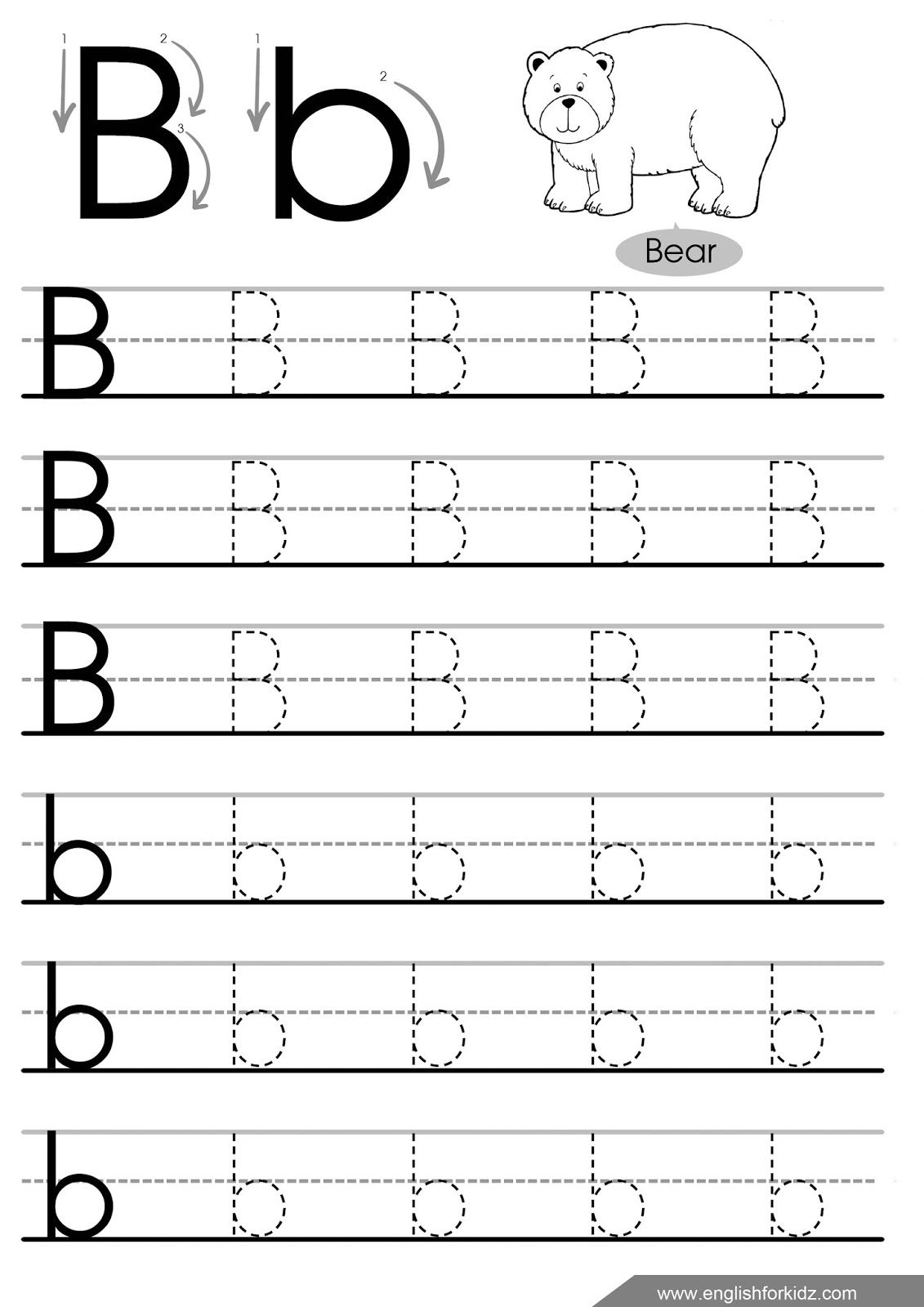 Letter B Tracing Worksheet Handwriting Worksheets For Kindergarten 