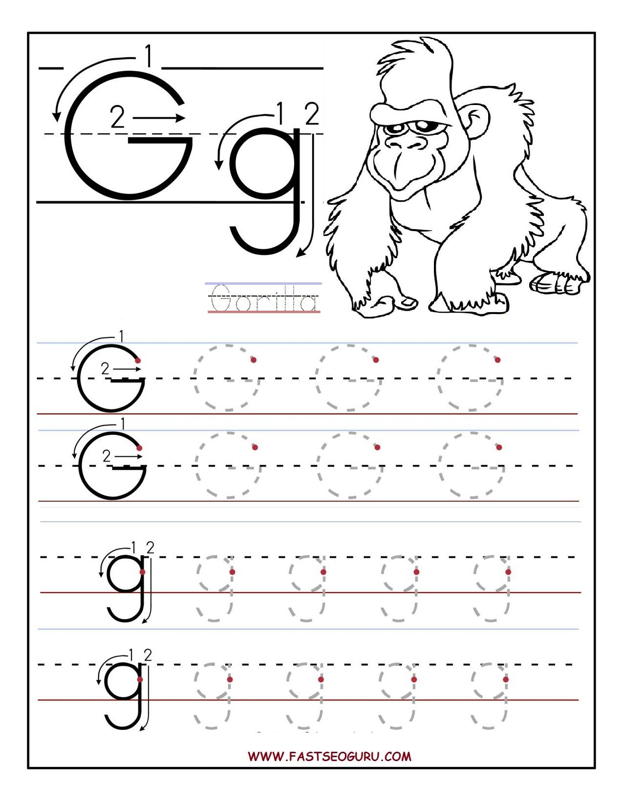 Letter G Tracing Preschool Alphabetworksheetsfreecom Tracing Letter G 