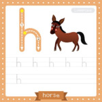 Letter H Lowercase Tracing Practice Worksheet Standing Horse Vector