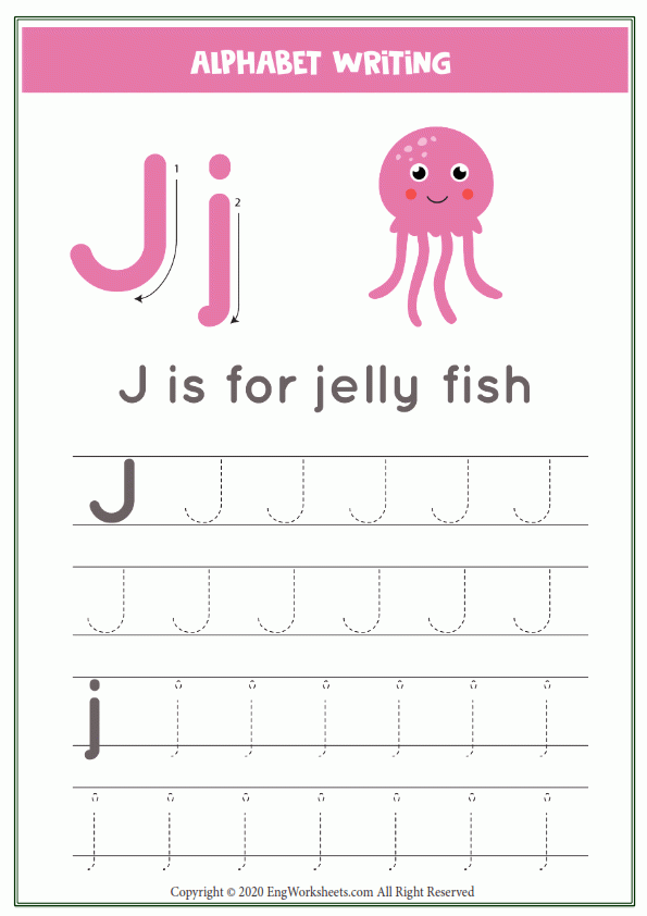 Letter J Alphabet Tracing Worksheets Free Printable Pdf Lowercase 