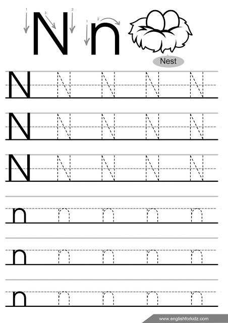 Letter N Tracing Worksheet Printing Worksheets For Preschoolers 