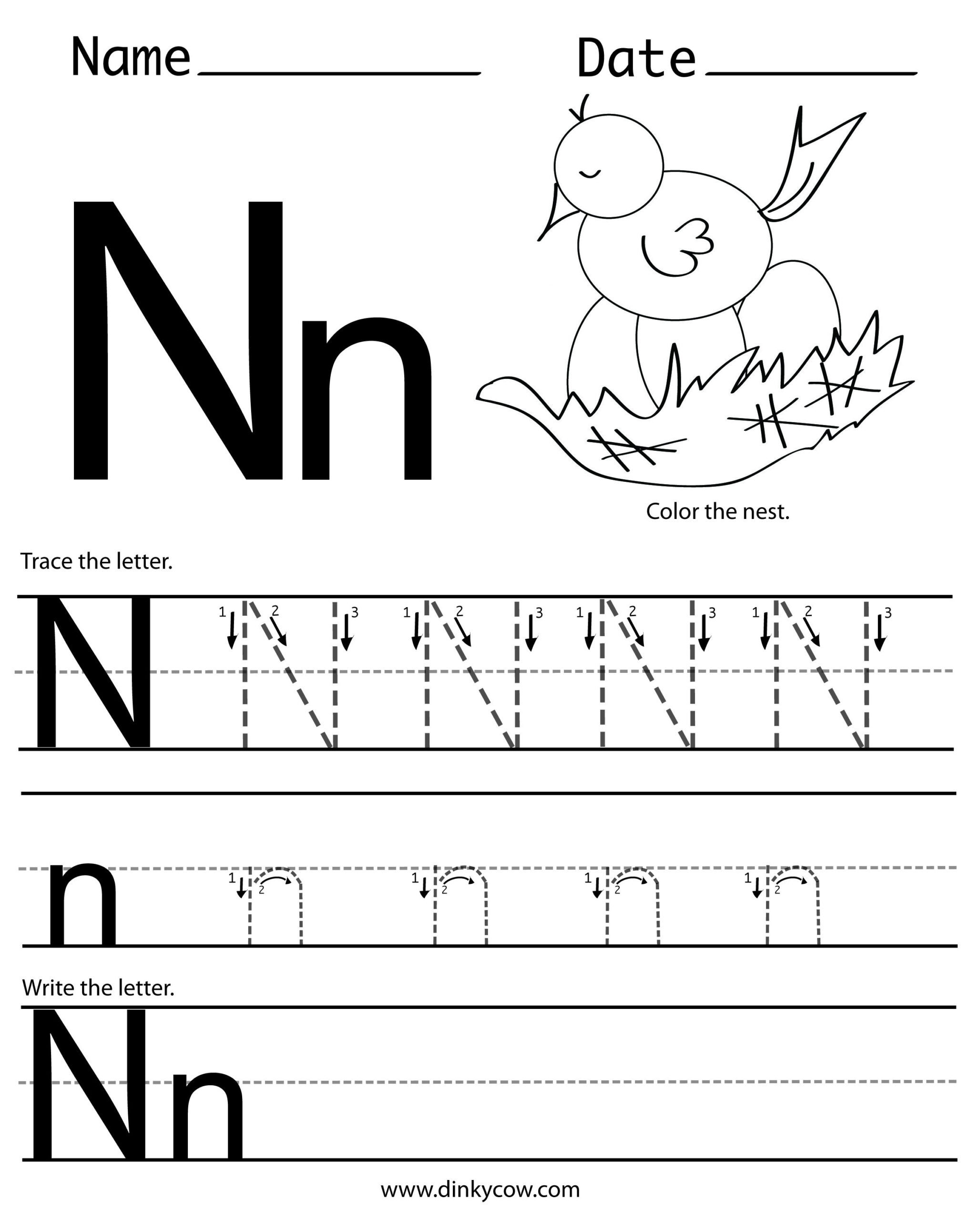 Letter N Tracing Worksheets Preschool AlphabetWorksheetsFree
