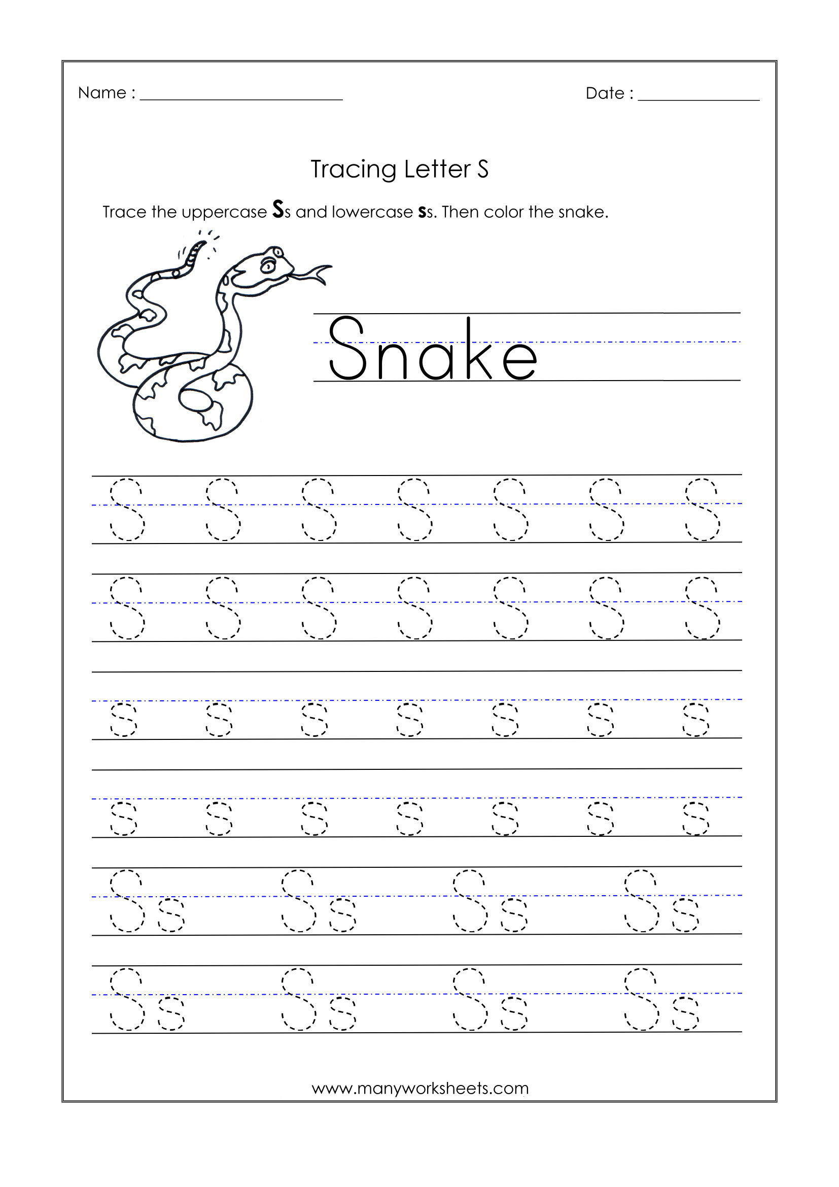 Letter S Tracing Worksheets