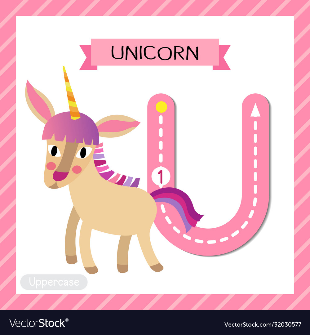 Letter U Uppercase Tracing Unicorn Royalty Free Vector Image