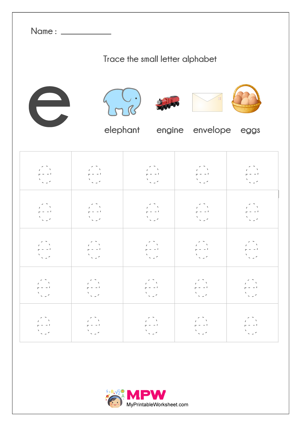 Lowercase Letter E Tracing Worksheets Name Tracing Generator Free