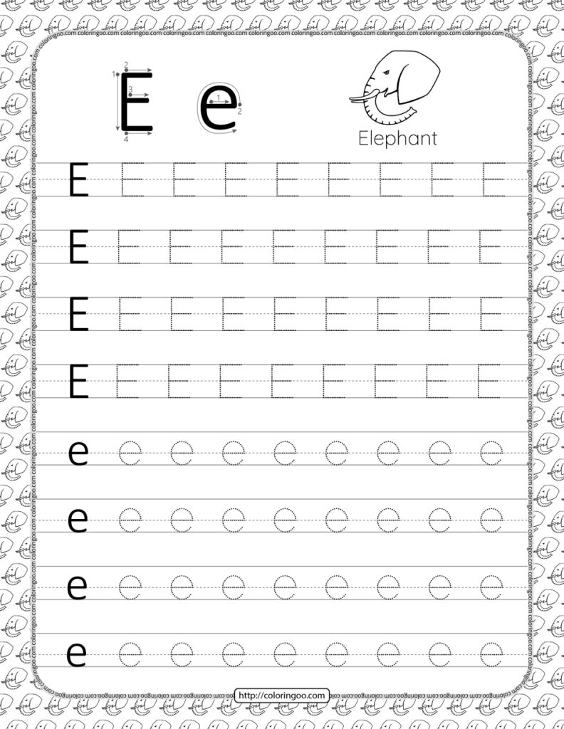 Printable Dotted Letter E Tracing Pdf Worksheet 9 Alphabet Writing 