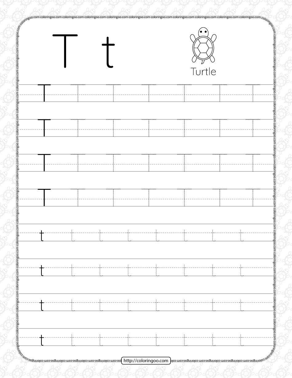 Printable Dotted Letter T Tracing Pdf Worksheet Preschool Prewriting 