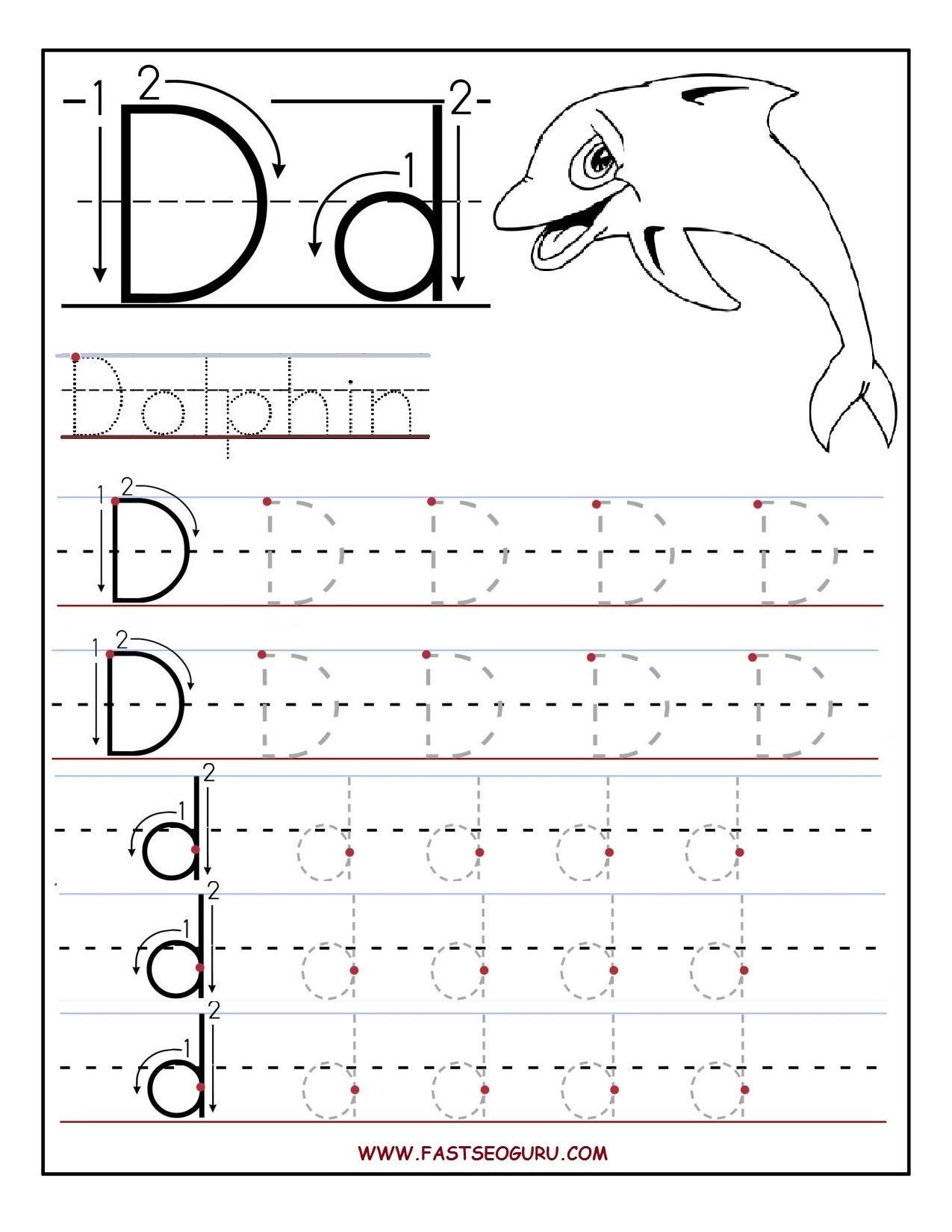 Printable Letter D Tracing Worksheets For Preschool 9A1 Alphabet