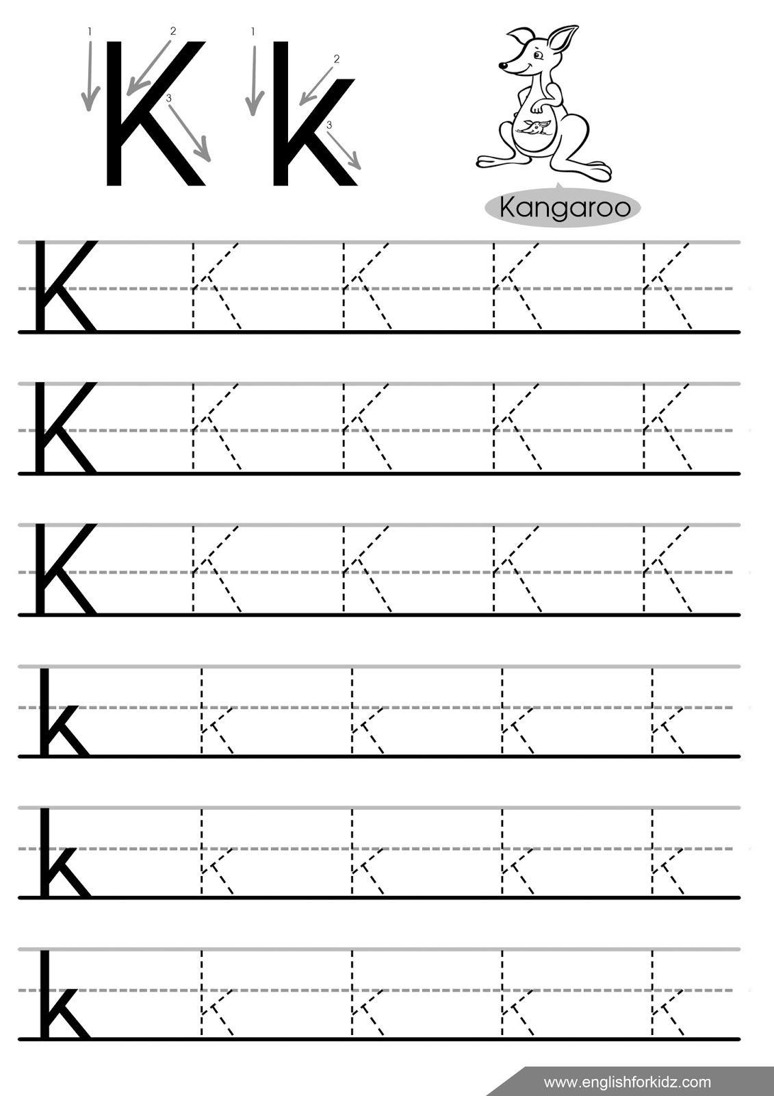 Printable Letter K Tracing Worksheets For Kindergarten Preschool Crafts 