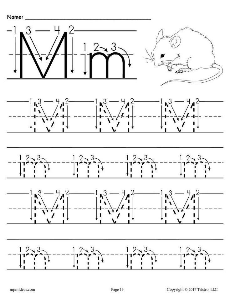 Printable Letter M Tracing Worksheet With Number And Arrow Guides