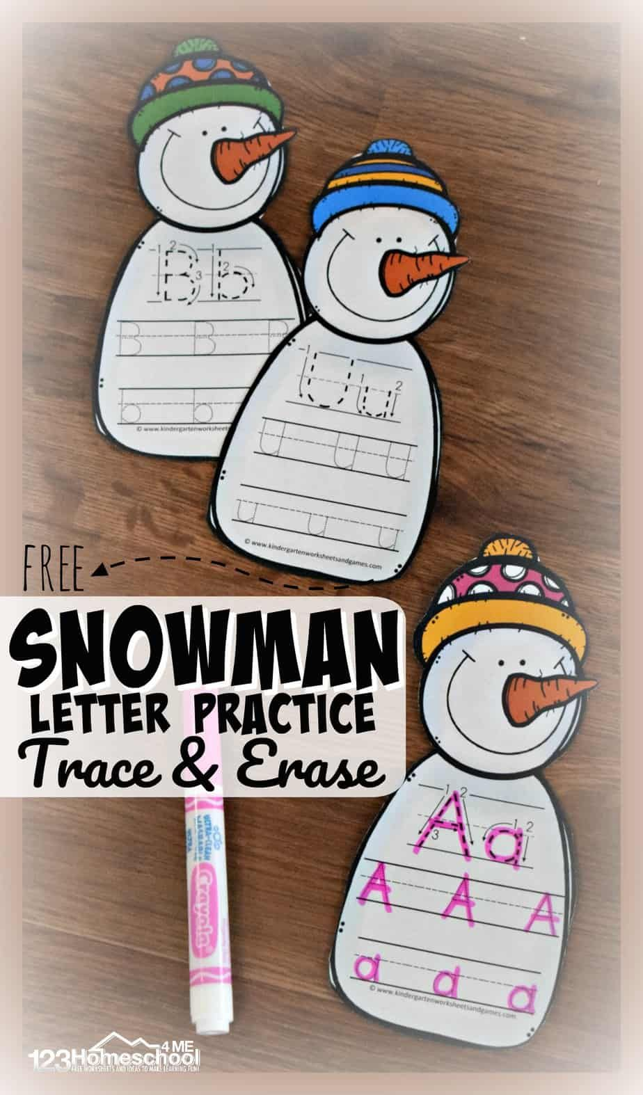 Snowman Letter Tracing Practice Trace Erase Winter Kindergarten 