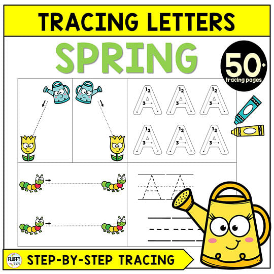 SPRING letter tracing worksheets FluffyTots
