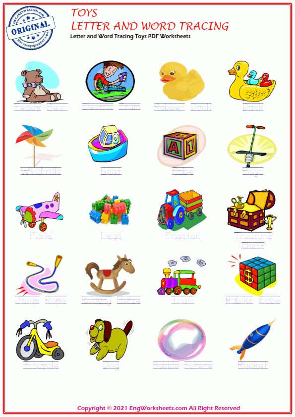 Toys ESL Printable Picture Dictionary Worksheet For Kids Image 