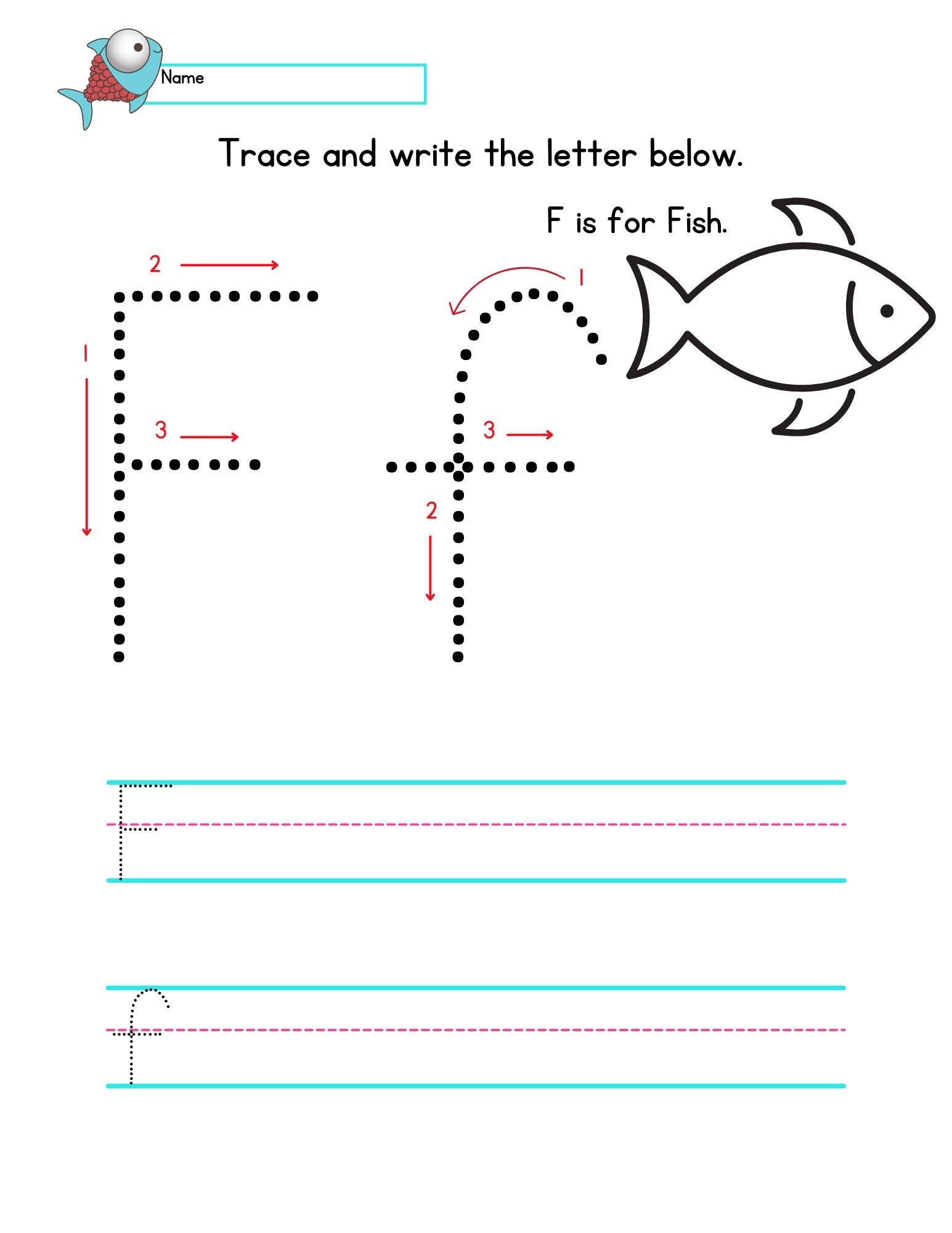 Trace The Letter Ff Worksheet Etsy