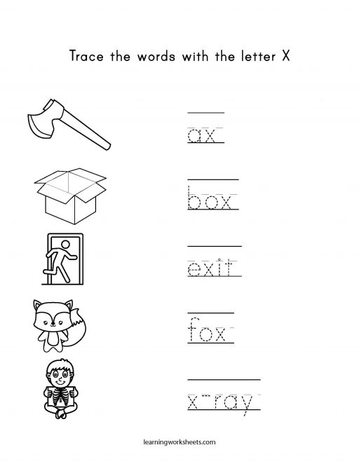 Trace Words With The Letter X Learning Worksheets Letters