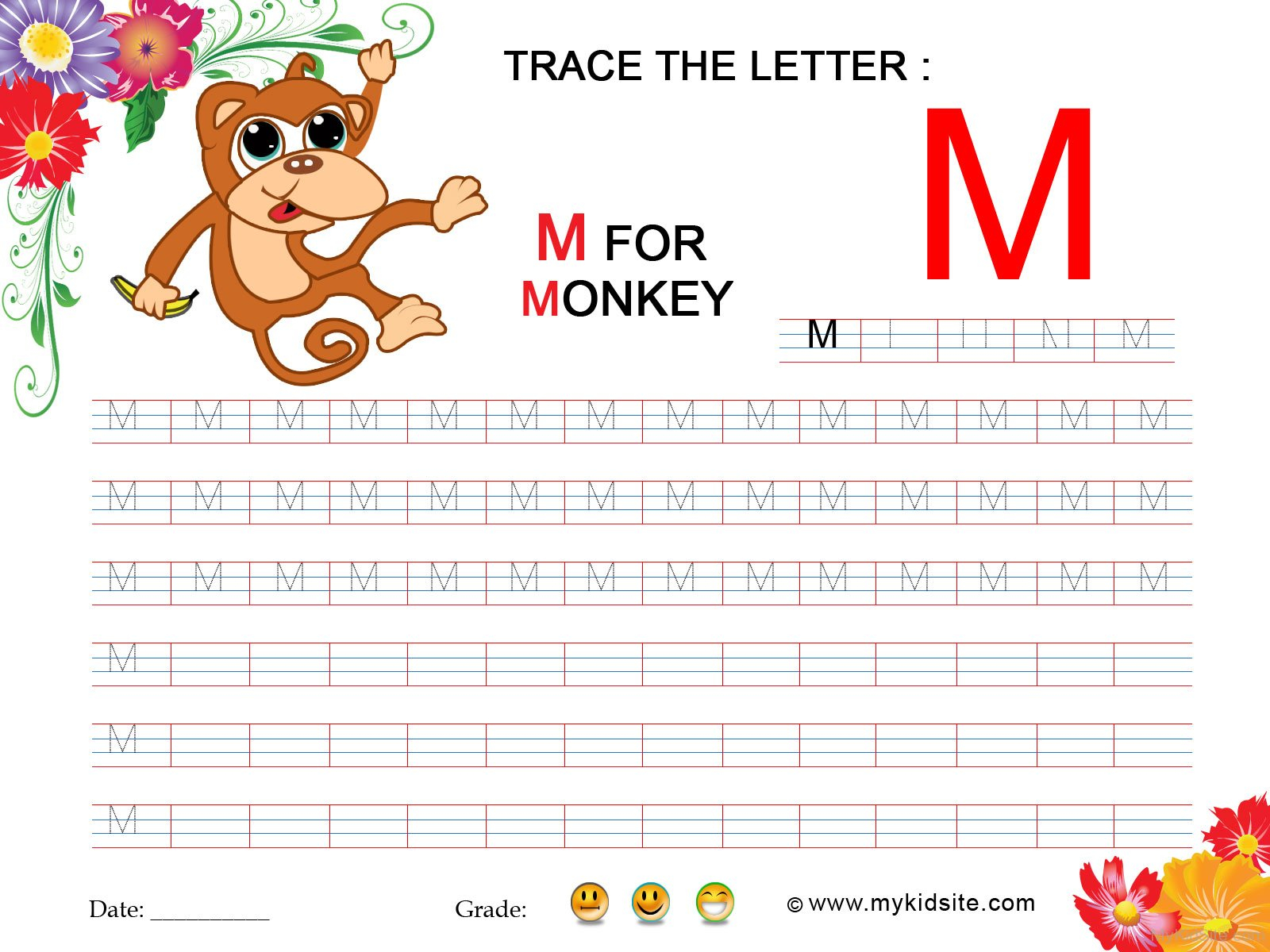 Tracing Worksheet For Letter M