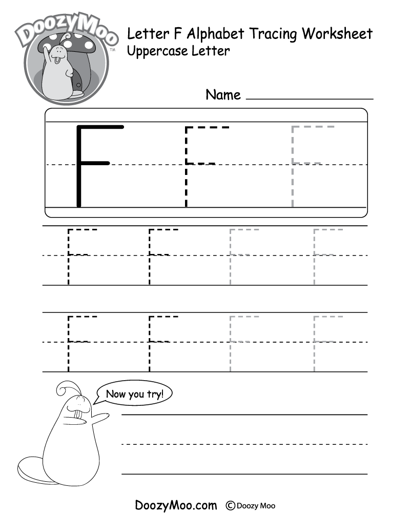Uppercase Letter F Tracing Worksheet Doozy Moo