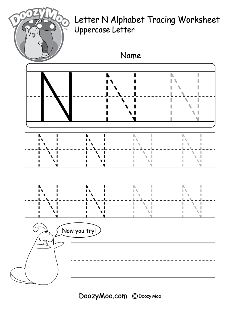 Uppercase Letter N Tracing Worksheet Doozy Moo