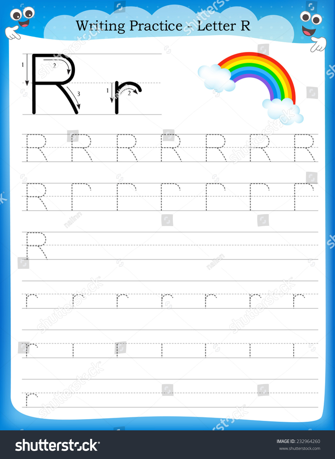 Writing Practice Letter R Printable Worksheet Vector C S n mi n Ph 